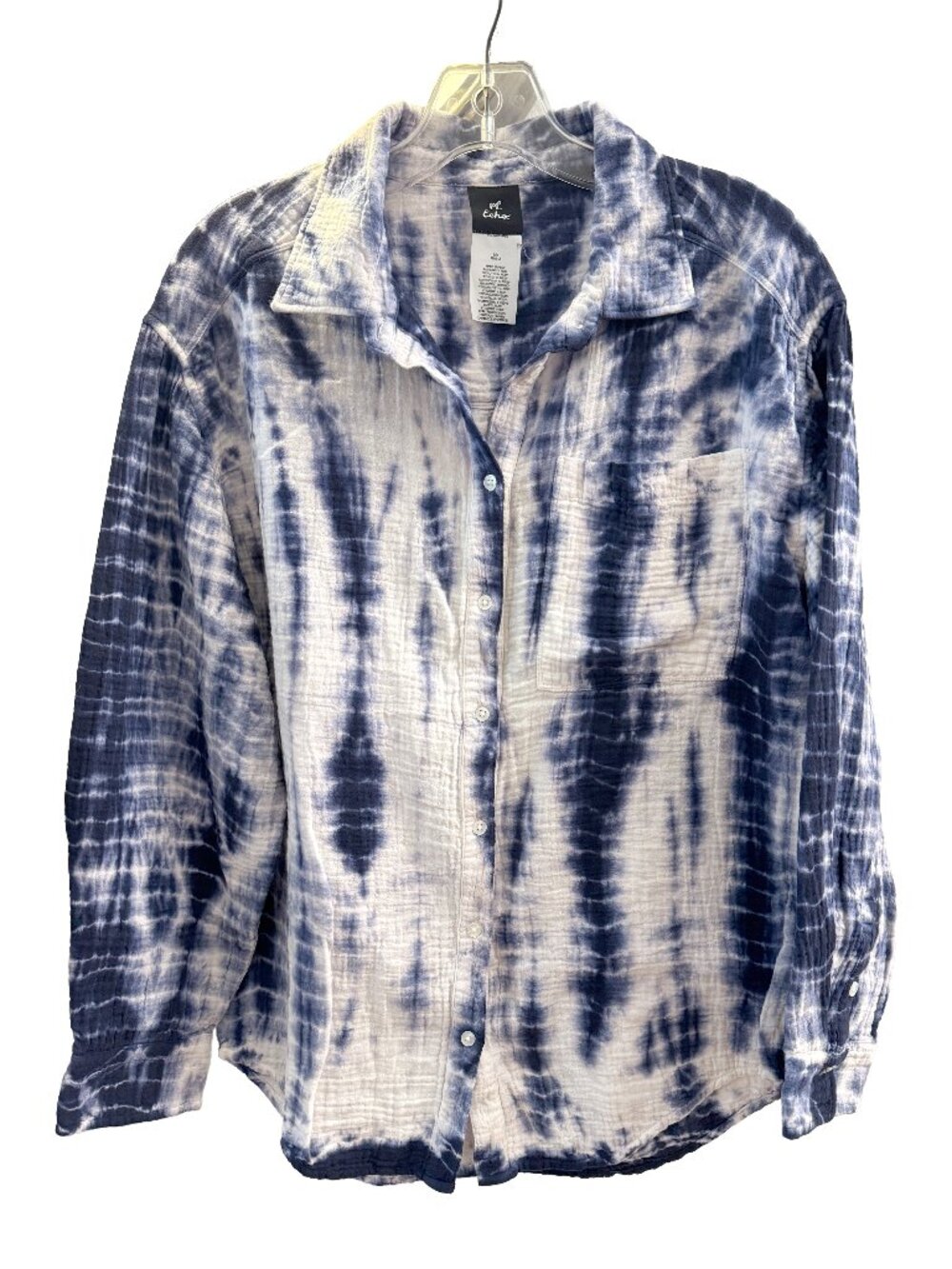 Echo Real Indigo Tie-Dye Cotton Gauze Boyfriend Shirt - Small